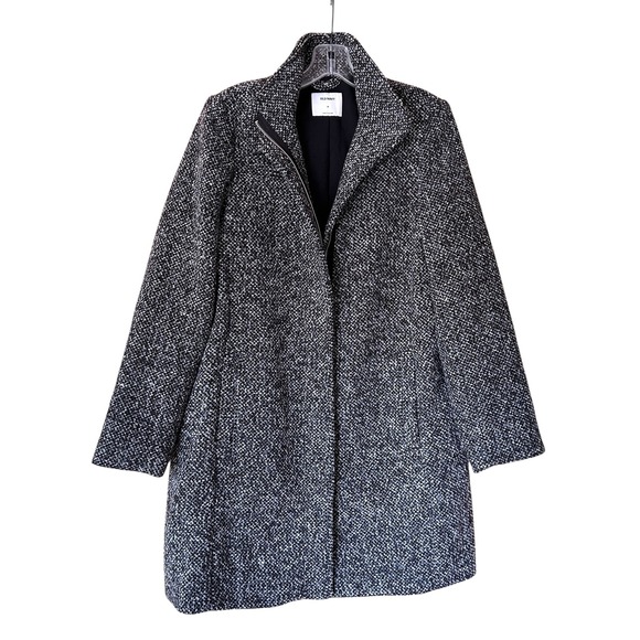 Old Navy Jackets & Blazers - Old Navy Women's Tweed Coat Size M Black Marl Funnel Neck Zip Front Jacket